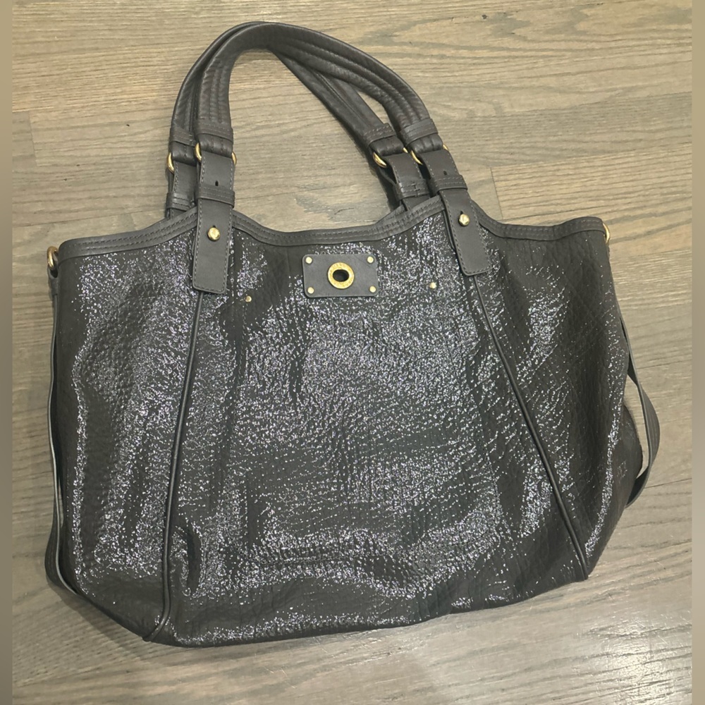 Marc By Marc Jacobs Turnlock Shine Fran XL Tote Bag Patent Gray Leather Brown - Picture 11 of 12